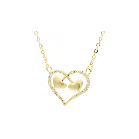 Collar de oro de 14 quilates con corazones dobles en corazón.