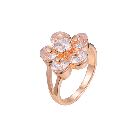 Роскошные модные кольца-кластеры из белого CZ с цветком из розового золота