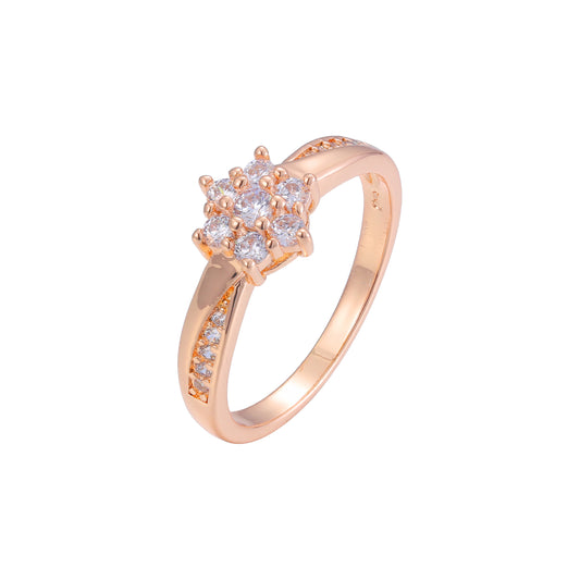 Anéis de cluster em ouro rosa, duas cores de revestimento de tom