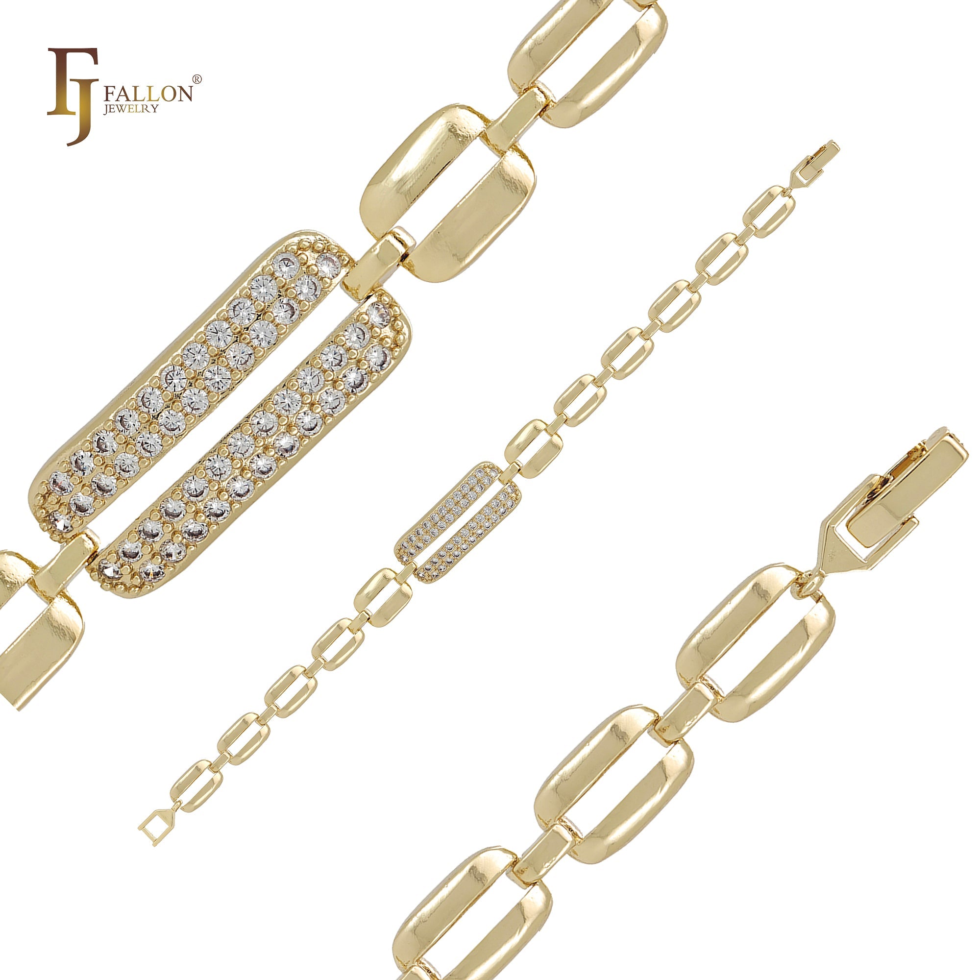 New developing buckle link cluster Emerald mixed White CZs 14K Gold, Rose Gold, White Gold Bracelets