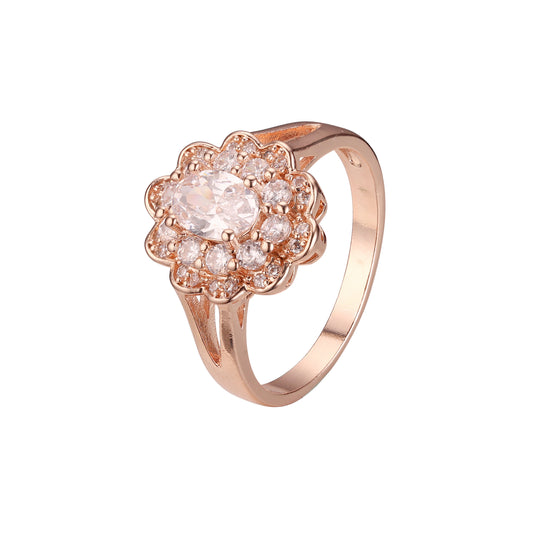 Lujoso anillo de flor mini-froufrou de encaje precioso con circonita c¨²bica blanca y oro rosa