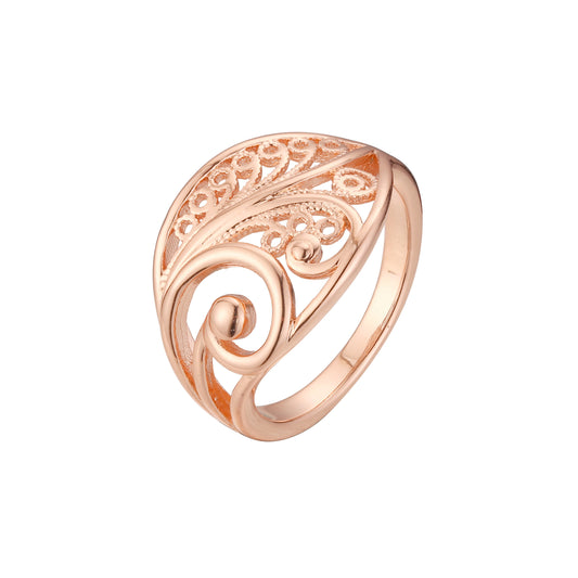 Filigrana texturizada em ouro rosa, anéis em ouro branco