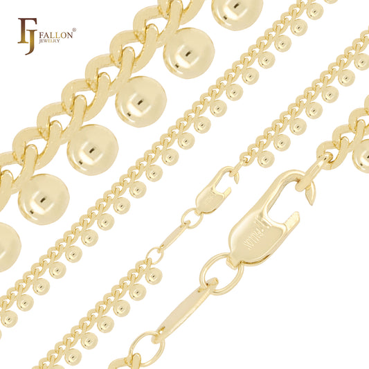 Kubanische Perlen, kompakte Fancy-Gliederketten aus 14-karätigem Gold