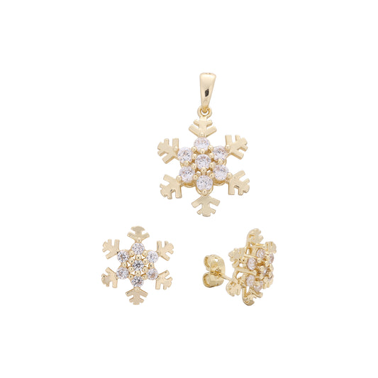 Conjunto de joias com pingente de ouro 14K da moda floco de neve