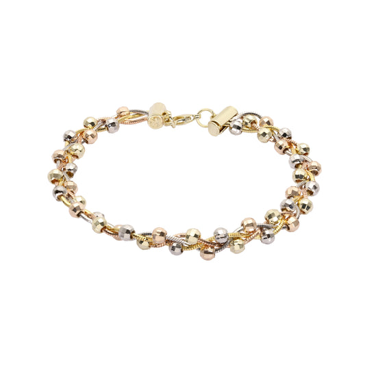 Armbänder aus 14-karätigem Gold mit Perlen und dreifarbigen schmalen Schlangengliedern