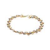 Armbänder aus 14-karätigem Gold mit Perlen und dreifarbigen schmalen Schlangengliedern