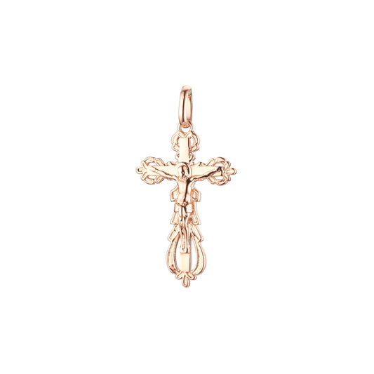 14K 金、玫瑰金和白金电镀颜色的天主教十字花蕾吊坠