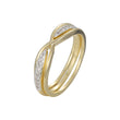 Criss-Cross três dois anéis de casamento em ouro 14K, ouro rosa de dois tons