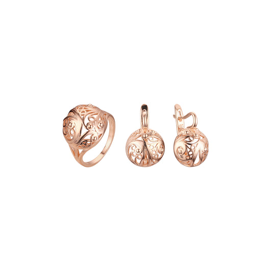 Conjunto de joyas de anillos de filigrana renacentista de oro rosa