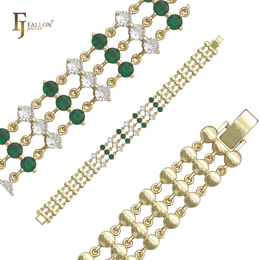Neu entwickelte dreischichtige Scheiben- und CZ-Armbänder verbinden Smaragd-weiße CZ-Armbänder aus 14 Karat Gold, Roségold und Weißgold